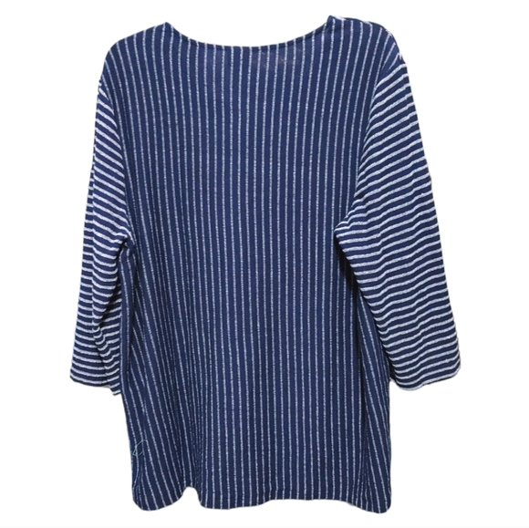 Chico's Blue Spliced Stripe High Low 3/4 Sleeve Top Women Size Extra Large XL - Picture 3 of 11